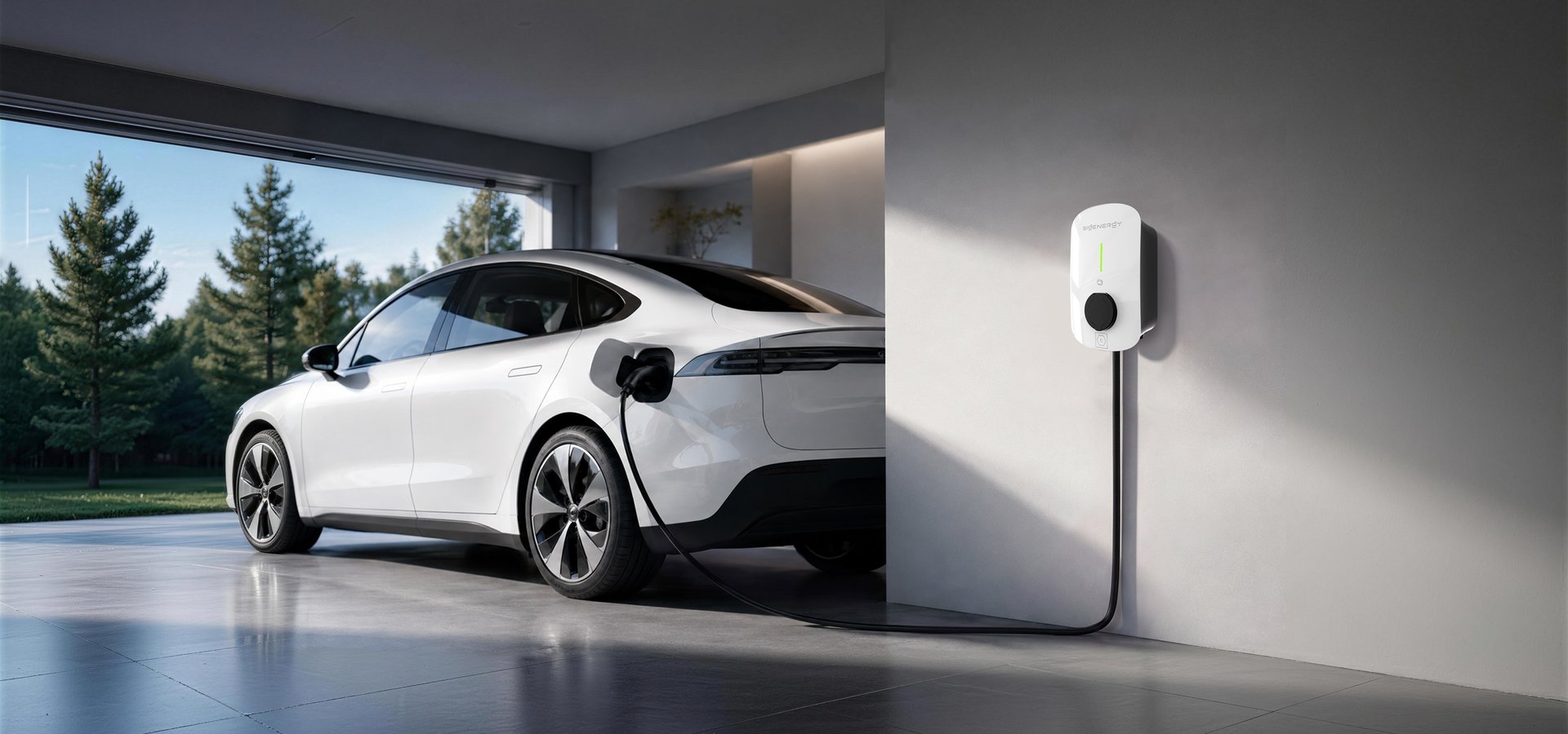 Ładowarka Sigenergy EVAC w garażu podczas ładowania samochodu elektrycznego
